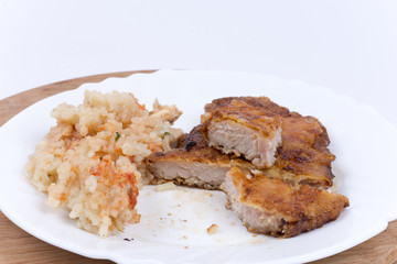 Sliced fried steak with vegetables