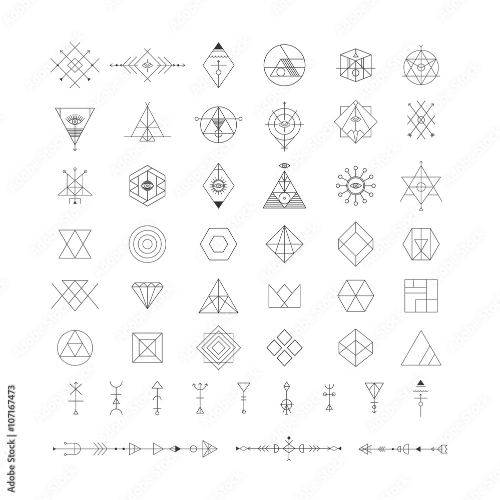 Wall mural set of vector trendy geometric icons. alchemy symbols collection