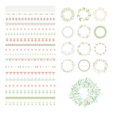 Floral decor set. Different brushes,dividers, wreaths