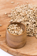 Wooden cup with sunflower seeds