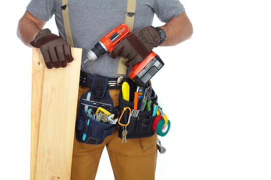 Builder handyman with drill.