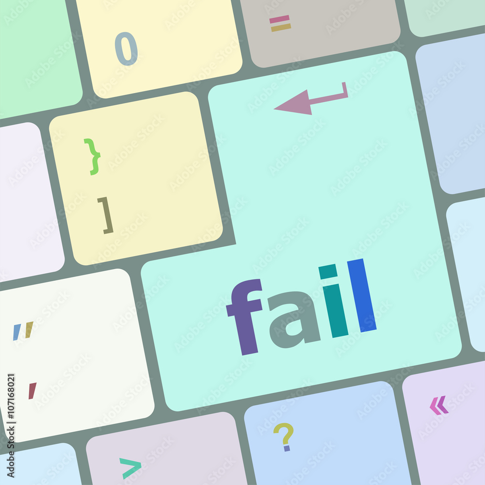 Poster fail word on key showing fail failure mistake or sorry concept vector illustration