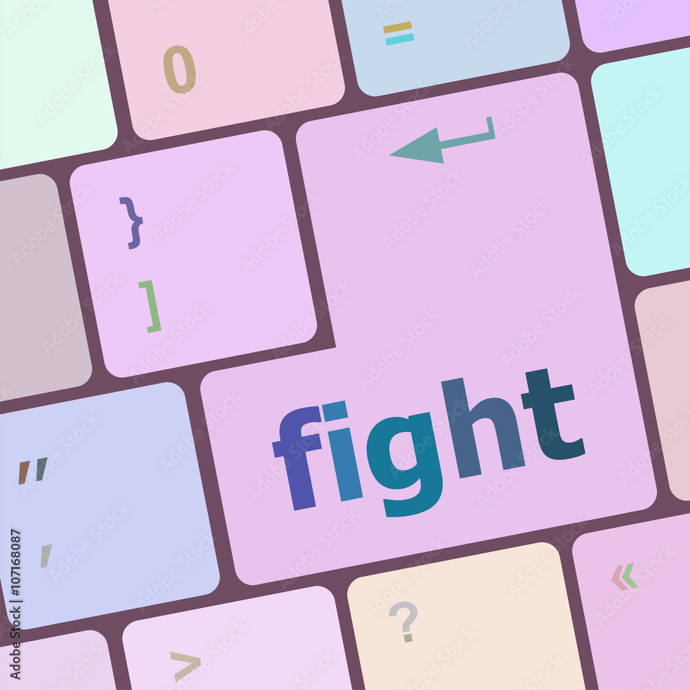 Poster fight button on computer pc keyboard key vector illustration