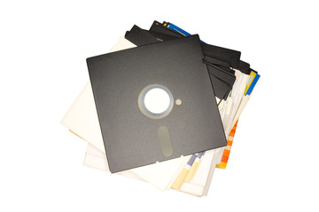 Old vintage used floppy disks 5 25 inches isolated on white background 