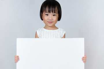 Asian Little Chinese Girl Holding a White Blank