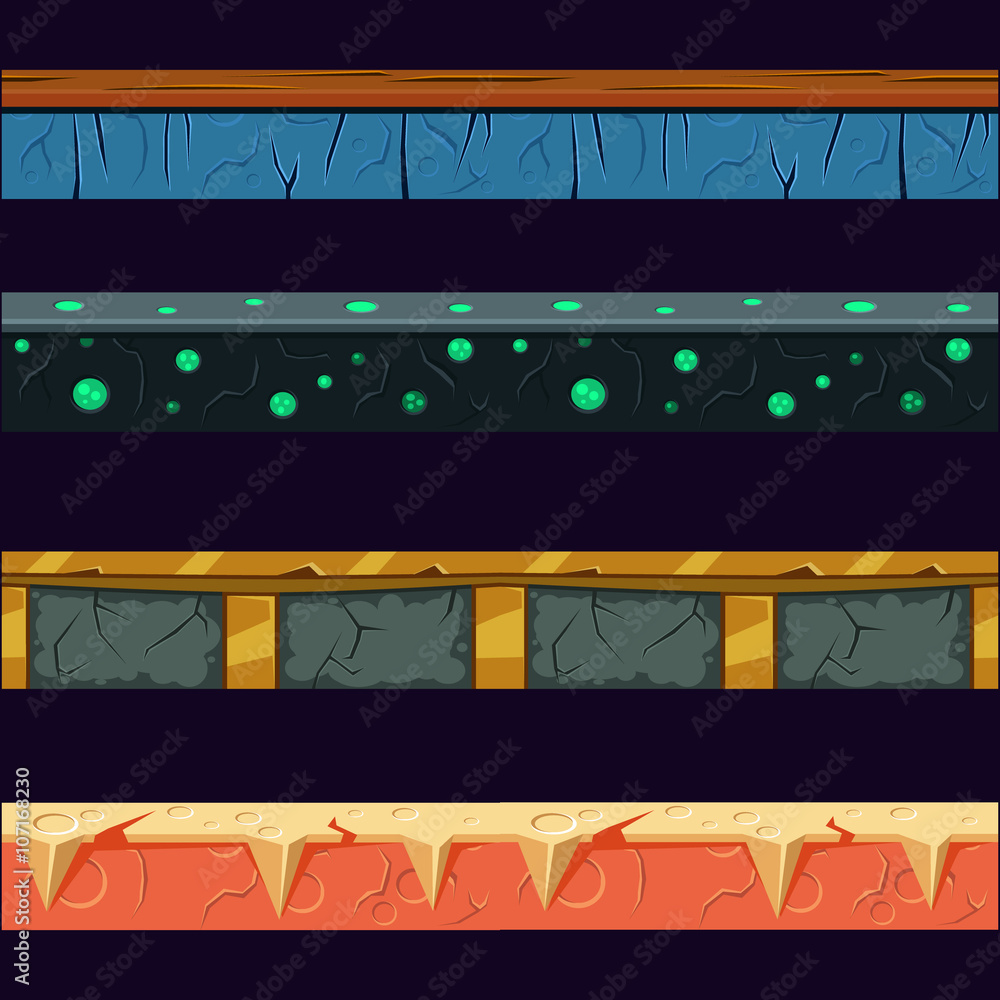 Poster alien planet platformer level floor design set