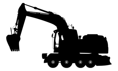 Vector detailed silhouette of excavator isolated on white. Vector illustration