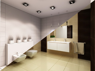 3d illustration of interior design of a bathroom with shower.