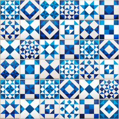 Vector realistic ceramic texture made of blue pieces.