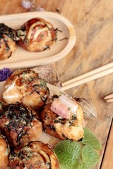 Takoyaki fried balls with sauce ,tradinition japanese food.