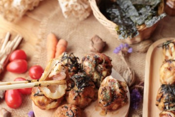 Fototapeta premium Takoyaki fried balls with sauce ,tradinition japanese food.