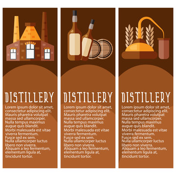 Set of banner for distillery industry with distillery objects. V