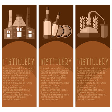 Set of banner for distillery industry with distillery objects. V