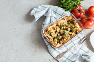 baked lasagna on glass sheet