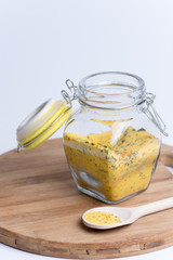 Mixed spices in the wooden spoon