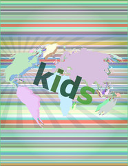 kid word on a virtual digital background, raster vector illustration