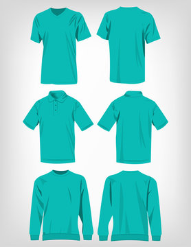 Sport turquoise t-shirt, sweater and polo shirt isolated set vector