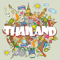 Thailand . Set Thai color vector icons and symbols , vector illu