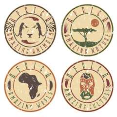 African ethnic culture ,animals and nature grunge labels set