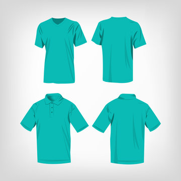 Sport turquoise t-shirt and polo shirt isolated set vector