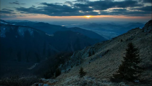 Time lapse at sunset in Slovakia Mountain, Mala Fatra