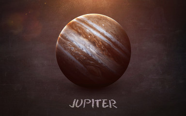 Jupiter - High resolution images presents planets of the solar system on chalkboard. This image...