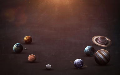 High resolution images presents planets of the solar system on chalkboard. This image elements...