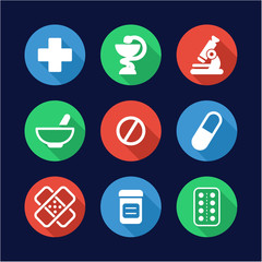 Pharmacy Icons Flat Design Circle