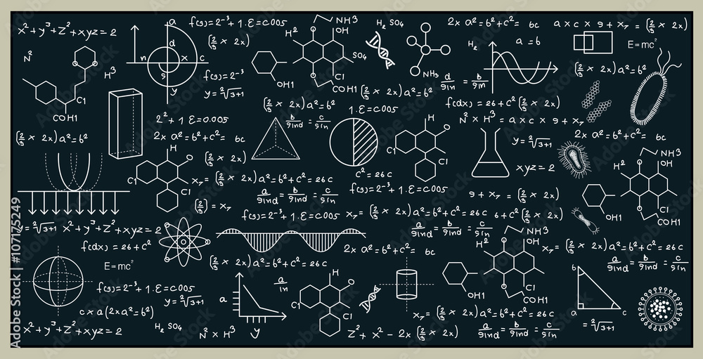 Wall mural blackboard with math and science by writing on the blackboard.