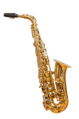 Obraz premium classic musical instrument saxophone isolated on white background