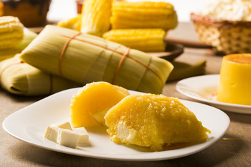 Pamonha with cheese - typical food of green corn - tasty and che