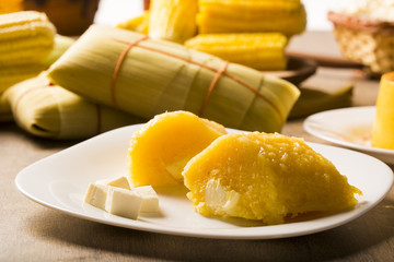 Pamonha with cheese - typical food of green corn - tasty and che