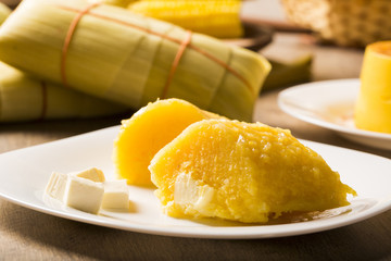 Pamonha with cheese - typical food of green corn - tasty and che