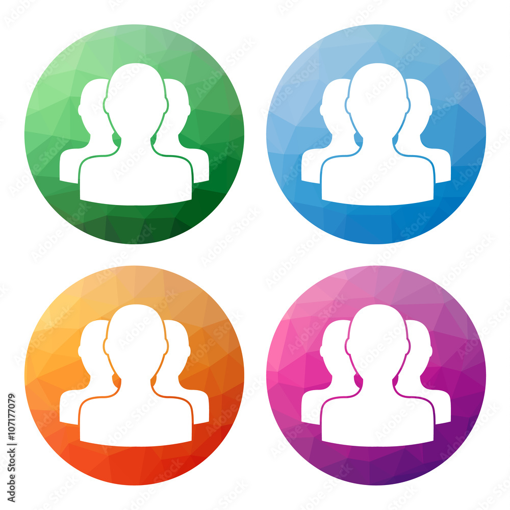 Poster set of 4 isolated modern low polygonal buttons - icons - for so