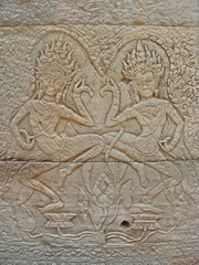 The bas-reliefs on the walls in Angkor Wat, Cambodia.