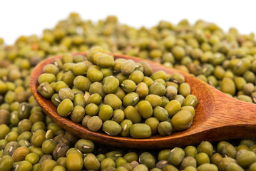 Mung Beans in wooden spoon isolated