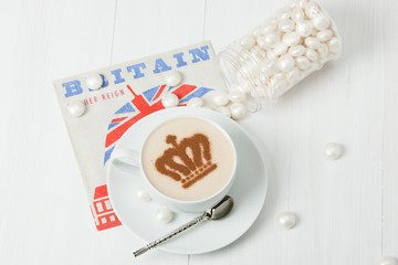 Coffee Decorated With Queen Crown. British Symbol Paper Napkin.