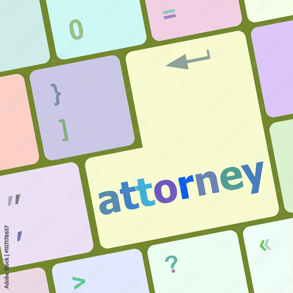 Poster attorney word on keyboard key, notebook computer vector illustration