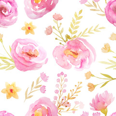 Seamless pattern with pink flowers