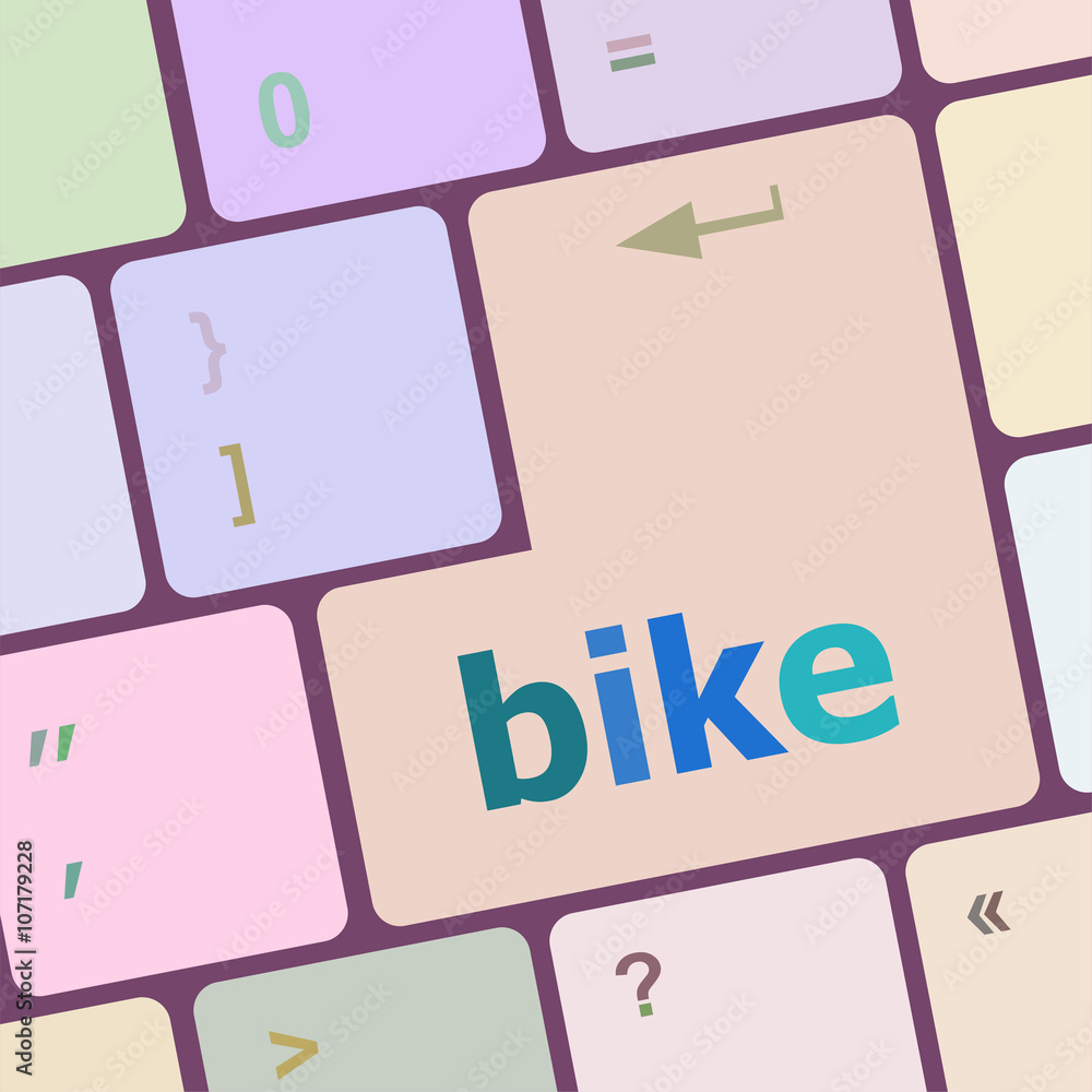 Aufkleber bike word on keyboard key, notebook computer button vector illustration