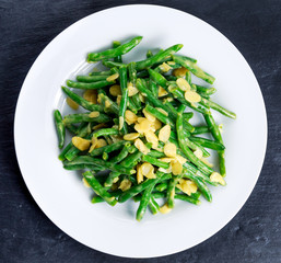 Green beans roasted in garlic and flaked almond