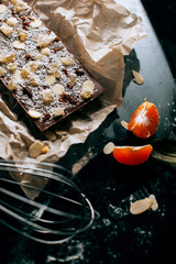 composition of homemade chocolate and kitchenware close up