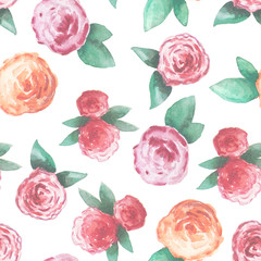 Seamless pattern with pink and red roses