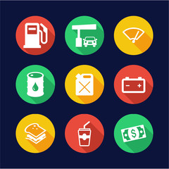 Gas Pump Icons Flat Design Circle