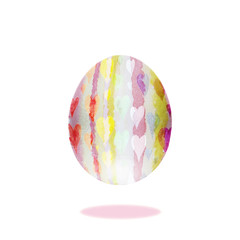 Easter egg painted in watercolor with hearts on a white backgrou