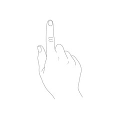 Hand with index finger on a white background.