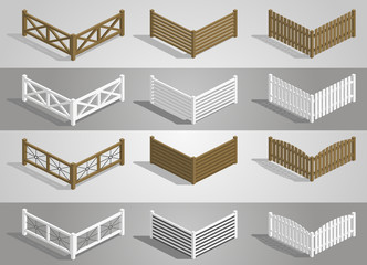 Set of different sections of the fence in vector graphics