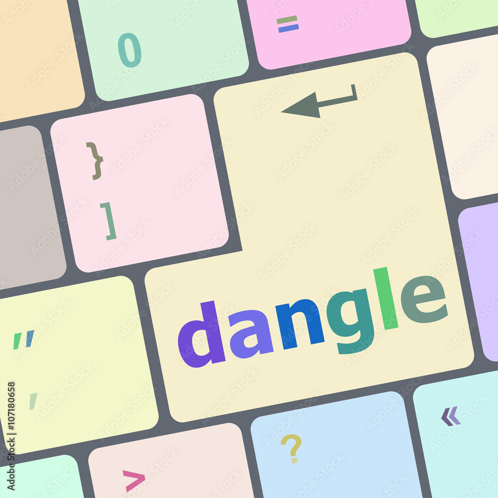 Poster dangle word on computer keyboard key vector illustration