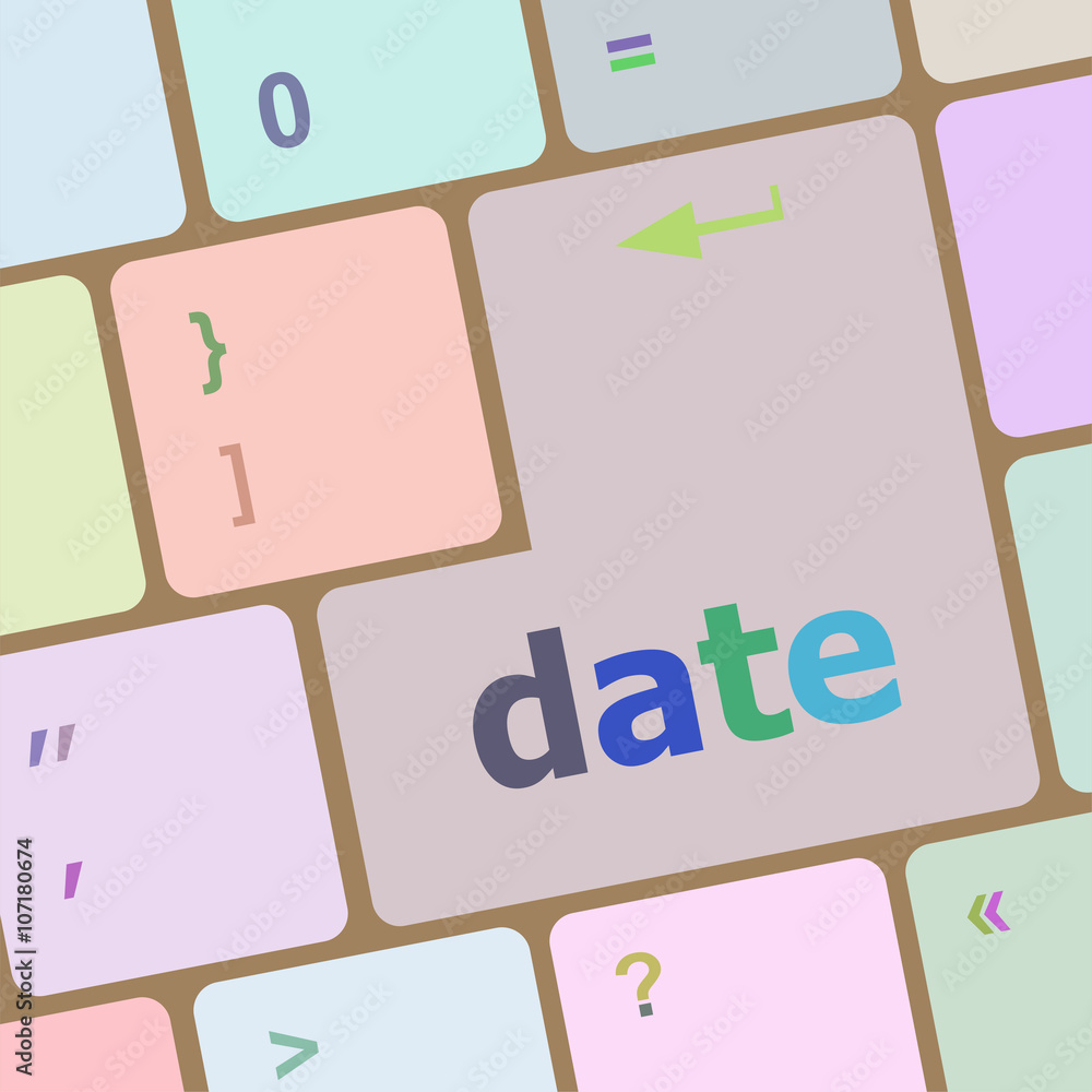 Poster business concept: computer keyboard with word date vector illustration