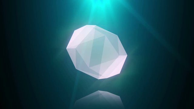 Slowly rotating diamond with reflection, beautiful blue-green background. Ultra High Definition loop 4K.